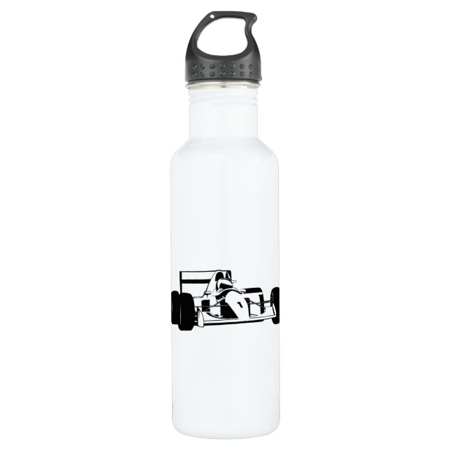Botella De Agua Race Car Silhouette blanco y negro (Anverso)