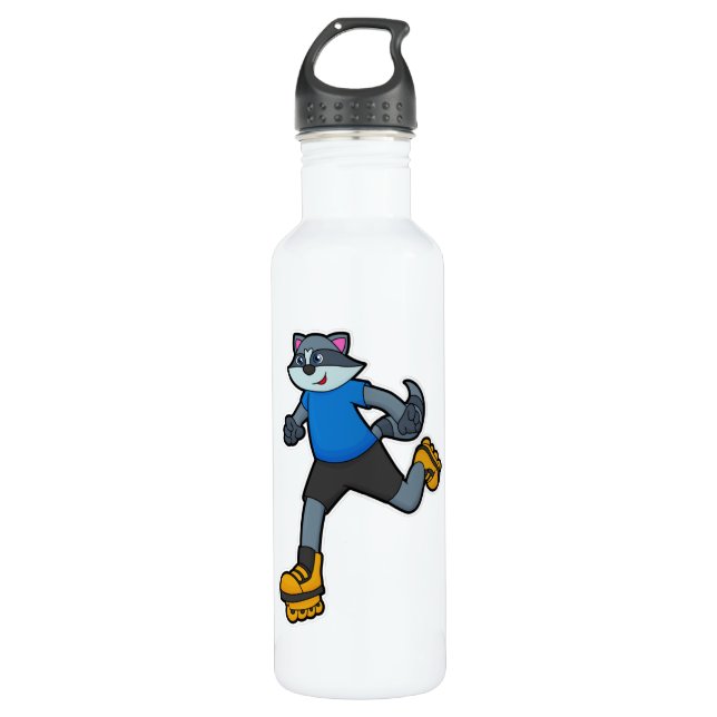 Botella De Agua Racoon como Skater con patines en línea (Anverso)