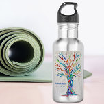 Botella De Agua Rainbow Tree Yoga Instructor<br><div class="desc">This decorative water bottle features a print of a rainbow colored tree on a pale gray background. 
I made the original design in mosaic using many tiny fragments of brightly colored glass. 
Add your name,  occupation to personalise this bottle.
Original Mosaic Design © Michele Davies</div>
