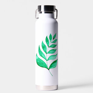 Botella De Agua Rama de acuarela simple - verde