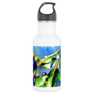 Botella De Agua Rama de arándano azul, pintura acuarela