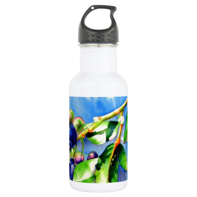 Botella De Agua Rama de arándano azul, pintura acuarela (Anverso)
