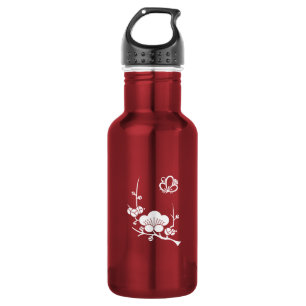 Botella De Agua Rama de Ume y flor en forma de mariposa sombreada