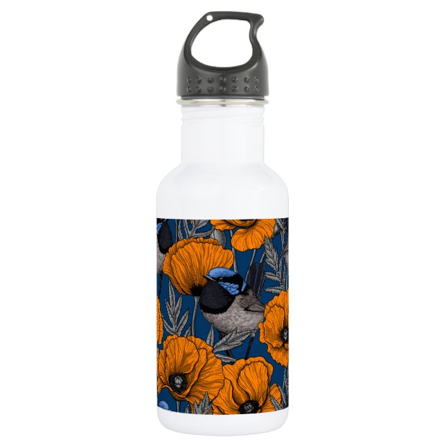 Botella De Agua Ramblas de hadas y flores de amapola naranja (Anverso)