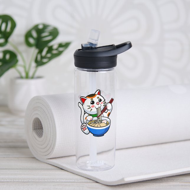 Botella De Agua Ramen de gato afortunado (Yoga (girado))
