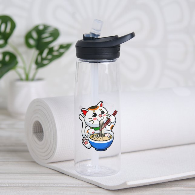Botella De Agua Ramen de gato afortunado (Yoga (girado))