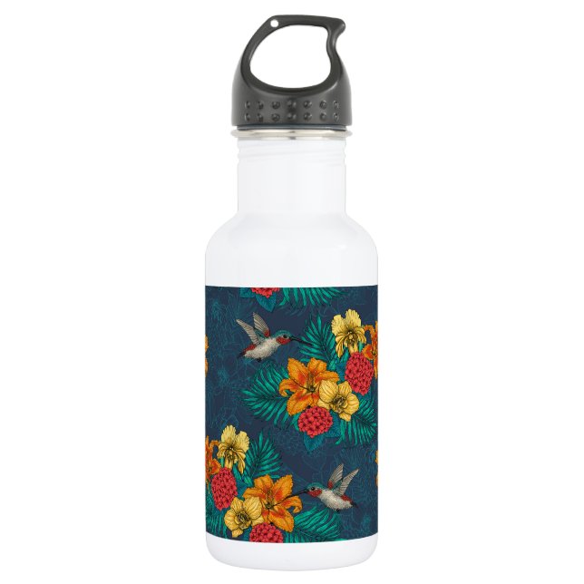 Botella De Agua Ramos tropicales y colibríes (Anverso)