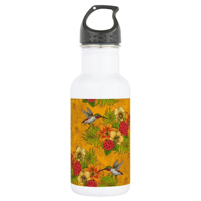 Botella De Agua Ramos tropicales y colibríes 2 (Anverso)
