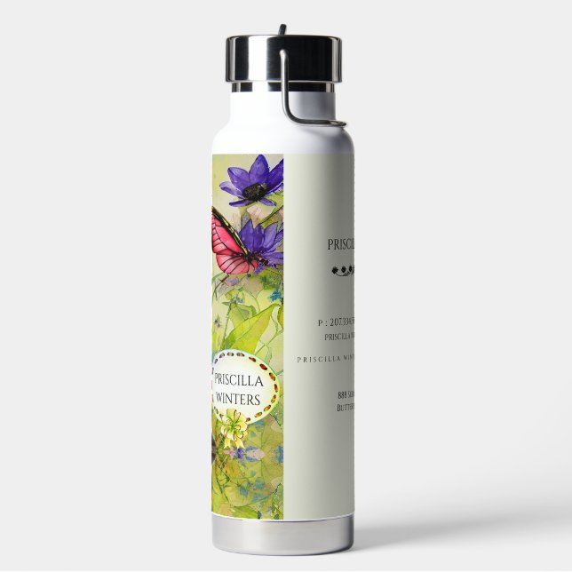 Botella De Agua Rana acuarela pintada moderna con guitarra (Izquierda)