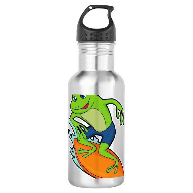 Botella De Agua Rana como surfista con tabla de surf (Anverso)