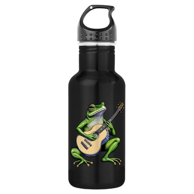 Botella De Agua Rana divertida tocando la guitarra   (Anverso)