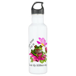 Botella De Agua Rana o bollo de toad en flores rosas