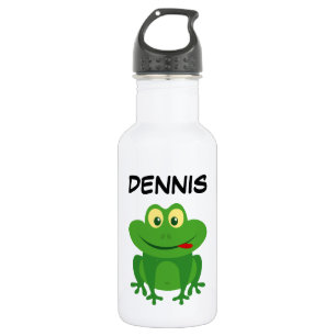 Botella De Agua Rana verde linda personalizada caricatura nombre p