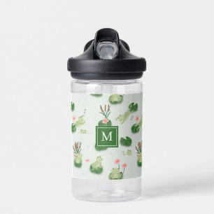Botella De Agua Ranas Lindas en la Inicial Monogramada del Estanqu