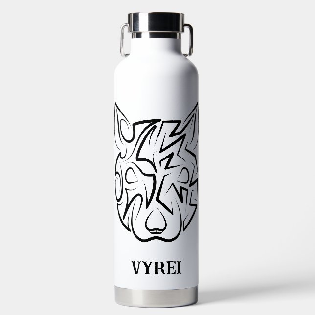 Botella De Agua Rata tribal negra y blanca (Delantero)