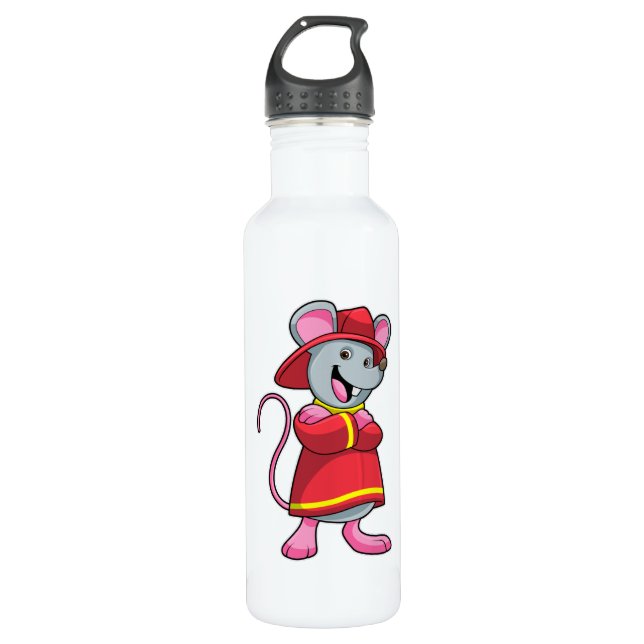 Botella De Agua Ratón como bombero con casco (Anverso)