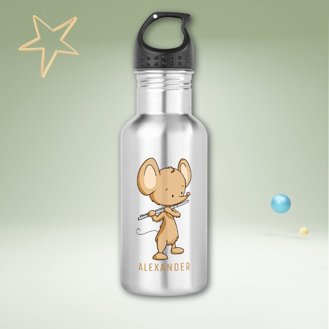 Botella De Agua Ratón Lindo Tocando Flauta Personalizado (Subido por el creador)