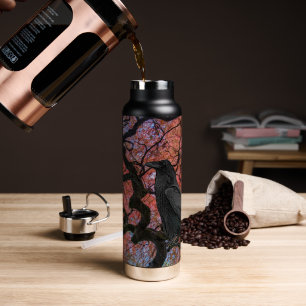 Botella De Agua Raven negro y arce japonés brillante