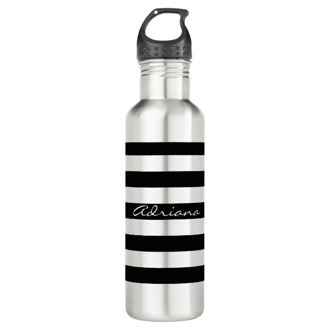 Botella de agua rayada negra personalizada (Anverso)