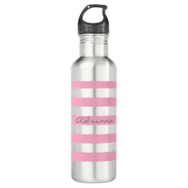 Botella de agua rayada rosada personalizada