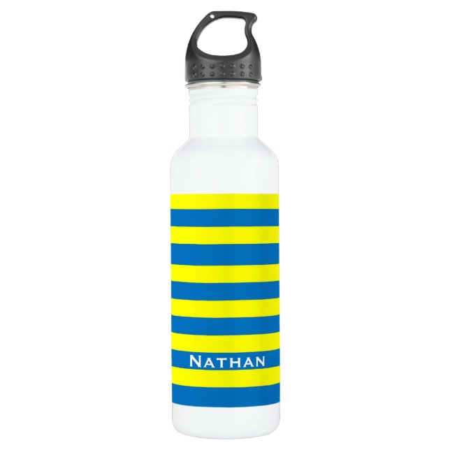 Botella De Agua Rayas amarillas y azules personalizadas (Anverso)