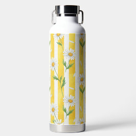 BOTELLA DE AGUA RAYAS AMARILLAS Y BLANCAS & MARGARITAS BLANCAS