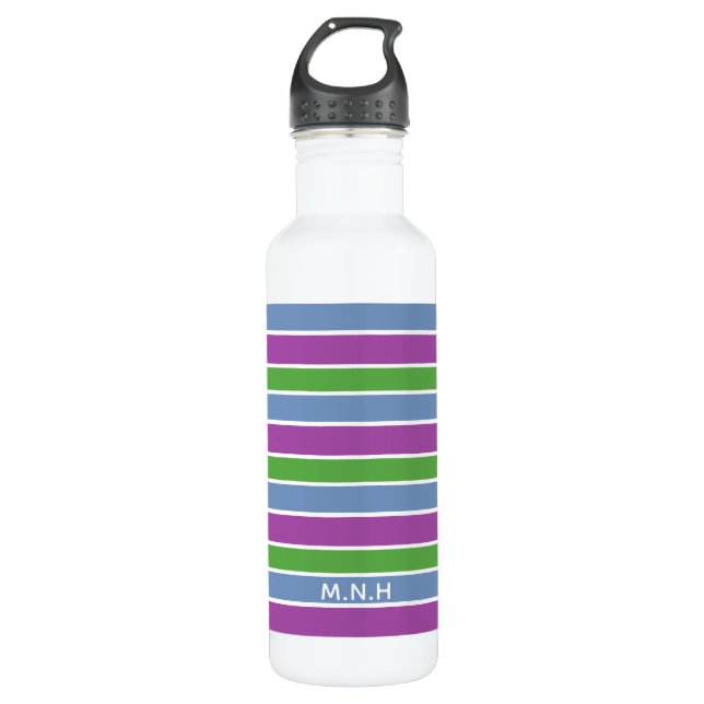 Botella De Agua Rayas azules moradas verdes personalizadas (Anverso)