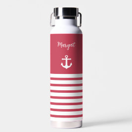 Botella De Agua Rayas blancas Rosa Nautical Personalizadas