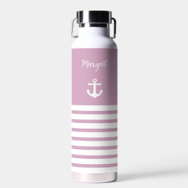 Botella De Agua Rayas blancas rosadas Náuticas personalizadas
