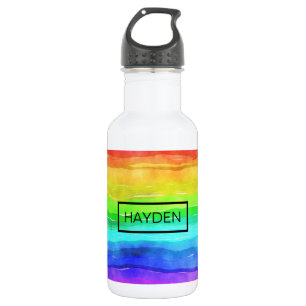 Botella De Agua Rayas de arcoiris de color de agua personalizadas
