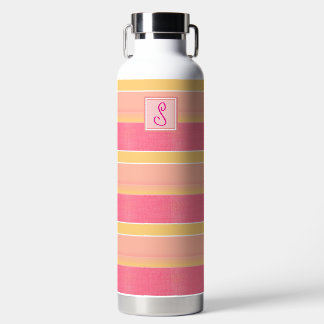 Botella De Agua Rayas de cabana rosadas y doradas