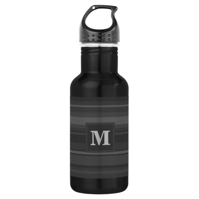 Botella De Agua Rayas de carbón con monograma (Anverso)