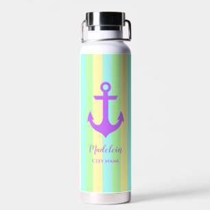 Botella De Agua Rayas de color pastel náutico retro personalizadas