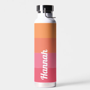 Botella De Agua Rayas de Naranja rosado minimo moderno personaliza