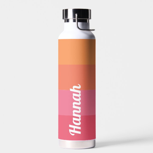 Botella De Agua Rayas de Naranja rosado minimo moderno personaliza (Izquierdo)