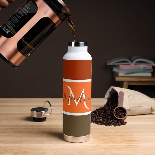 Botella De Agua Rayas de otoño personalizadas (Café)