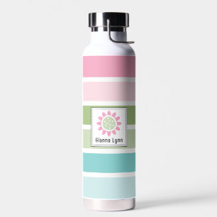 Botella De Agua Rayas de Pastel con Monograma Floral