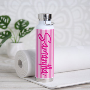 Botella De Agua Rayas degradadas de rosa intenso personalizadas
