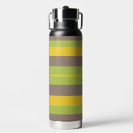 Botella De Agua Rayas horizontales rítmicas Marrón Amarillo Verde