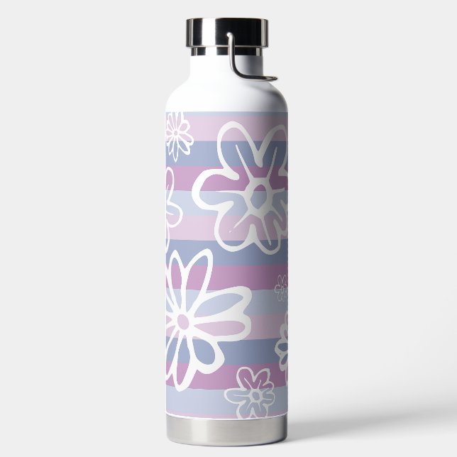 Botella De Agua Rayas moradas con flores (Izquierda)