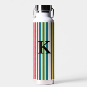 Botella De Agua Rayas retro coloridas añaden letra inicial monogra