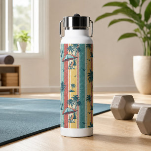 Botella De Agua Rayas Retro Palmeras Tropicales 