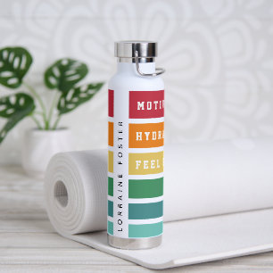 Botella De Agua Rayas Retro Personalizadas Motiva, Hidrata, Siente