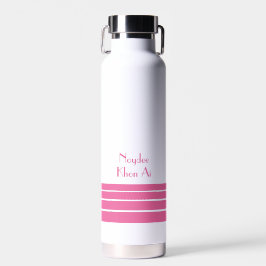Botella De Agua Rayas Retro Rosa y Texto Minimalista