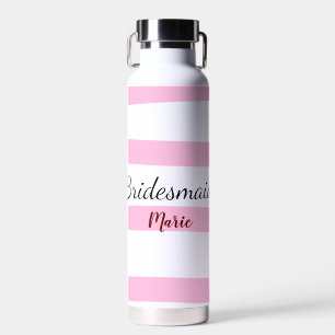 Botella De Agua Rayas retro rosadas agrega tu nombre regalo person