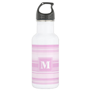 Botella De Agua Rayas rosa bebé monograma