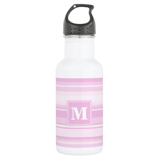 Botella De Agua Rayas rosa bebé monograma (Anverso)