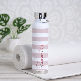 Botella De Agua Rayas rosa pálido y blancas personalizadas