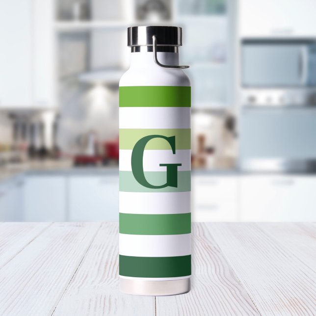 Botella De Agua Rayas verdes de moda con monograma (Subido por el creador)