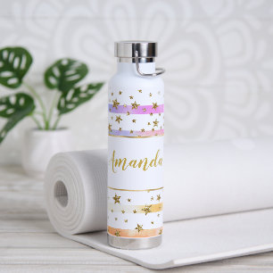 Botella De Agua Rayas y estrellas personalizadas femeninas